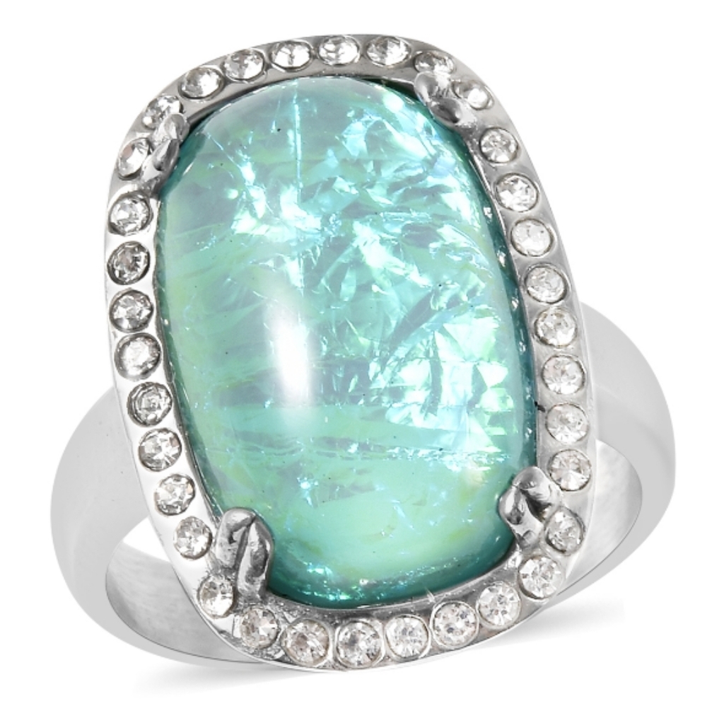 STAINLESS STEEL OPAL AND CZ RING - Picture 4 of 4